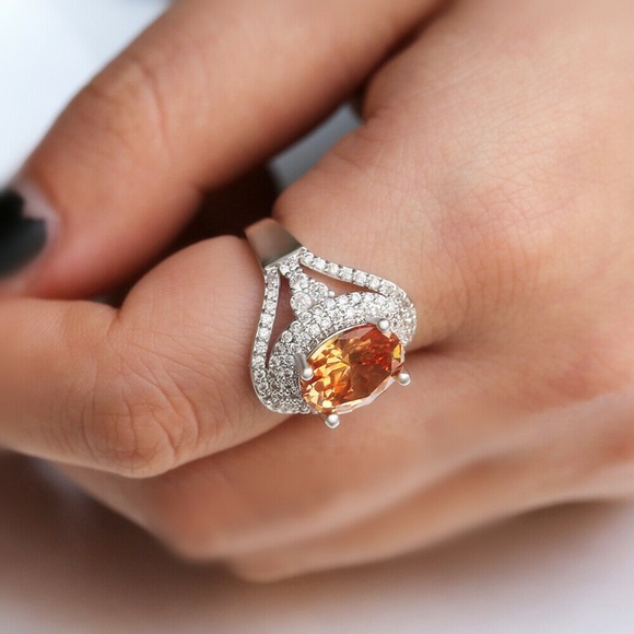 925 Silver Ring Oval Cut Champagne Ring New - Picture 2 of 4